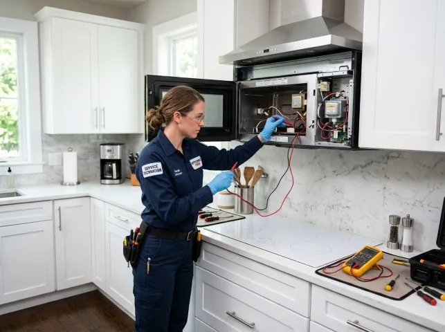 Appliance Repair Hero technician testing an over-the-range microwave in a American Fork, UT kitchen